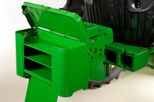 The new toolbox conveniently provides operators with more room for tools, hitch pins, and other essential items.