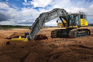 The updated John Deere 470G LC Excavator is well-equipped to take on road building and earth moving projects.
