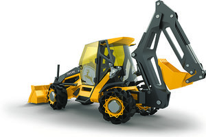 John Deere's backhoe of the future concept was on display at this year's CONEXPO-CON/AGG show and leverages lightweight metal and a hybrid powertrain. 