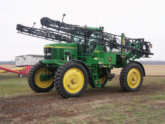 2004 JD 4710 sprayer with 2,126 hours sold for $112,000 on 1/11/13 farm auction in northwest Indiana