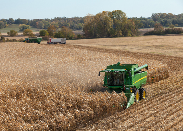 John Deere combine corn harvest 