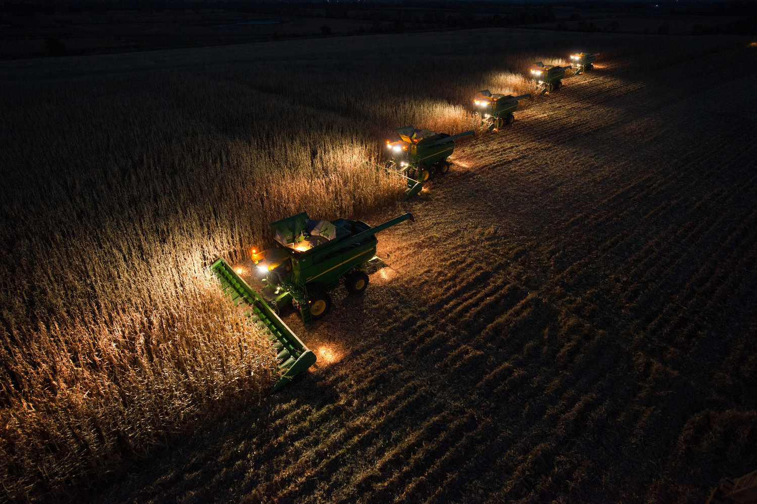 Combines at Night 