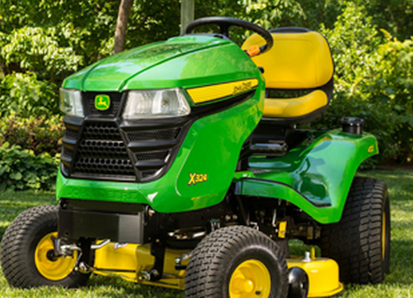 <img src=“X324-BG.png” alt=“John Deere X324 riding mower angled slightly”>