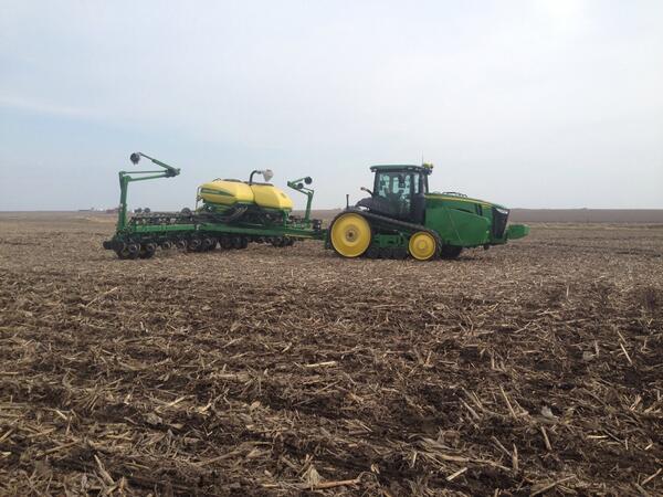 John Deere planter with track tractor