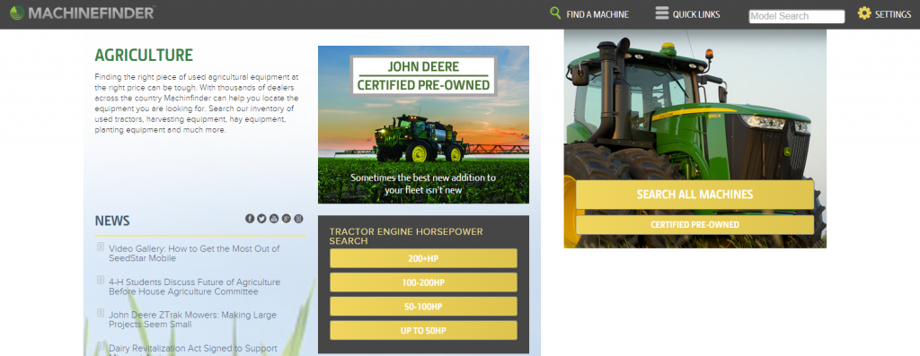 MachineFinder Agriculture Page