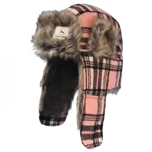 john-deere-womens-brown-and-pink-plaid-trapper-hat