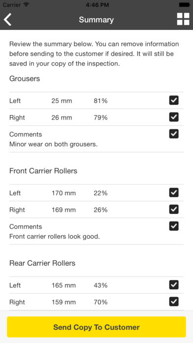 Undercarriage Inspection Summary