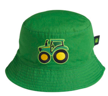 green bucket hat with tractor graphic