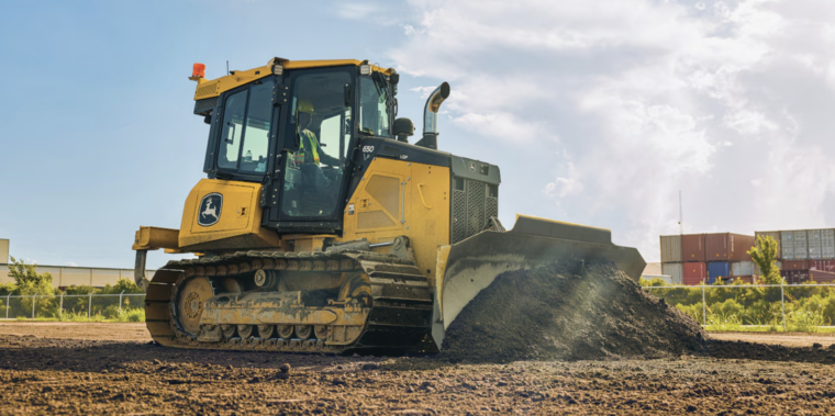 John Deere dozer moving dirt