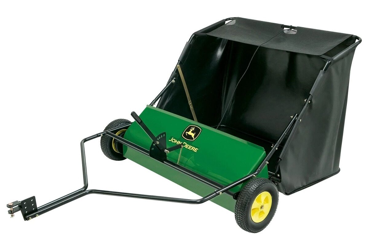 John Deere lawn sweeper attachment for collecting leaves and yard debris
